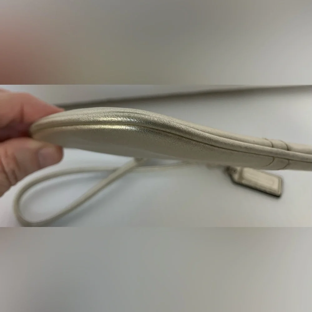 Coach Legacy Stripe Champagne Metallic Wristlet